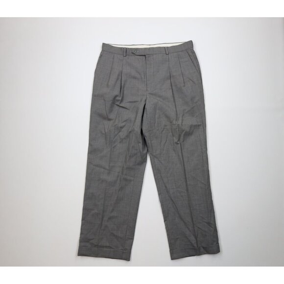 Vtg Ralph Lauren Mens 34x29 Super 100s Wool Wide Leg Chino Pants Heather Gray - Picture 1 of 12